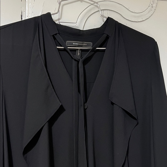 BCBGMAXAZRIA Flowy High Low Ruffle Chiffon Dress in Black, XXS - Picture 5 of 6